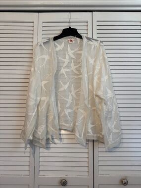 Anthropologie Sheer Ivory Bird-Embossed Open Cardigan